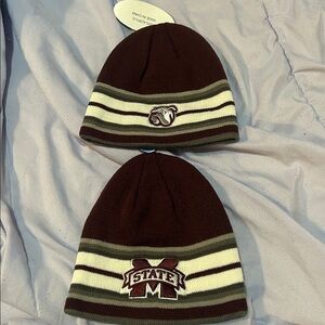 Mississippi State Maroon and White Striped Beanie with Logo